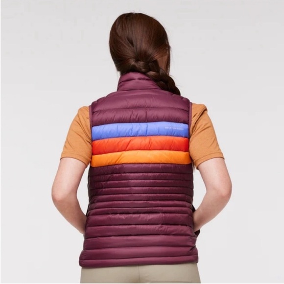 Cotopaxi Women’s Medium Fuego Down Insulated Puff Vest Maroon Wine Stripes NWT - Picture 13 of 14